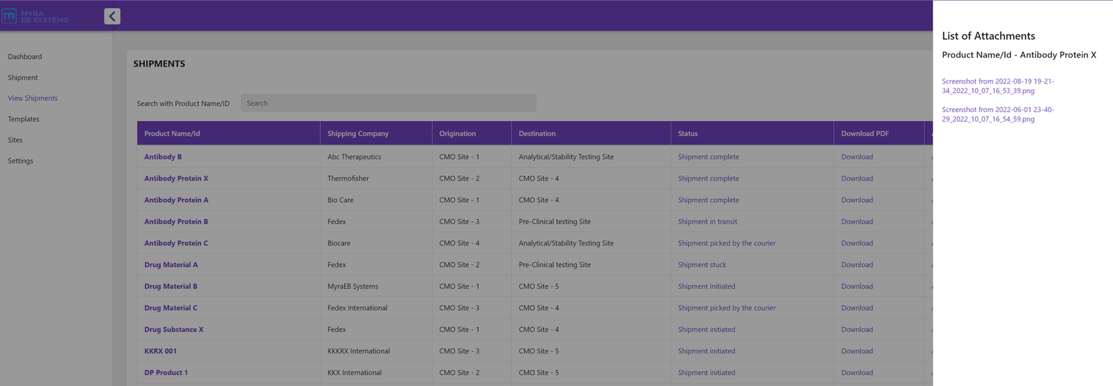 Shipment management: attachments