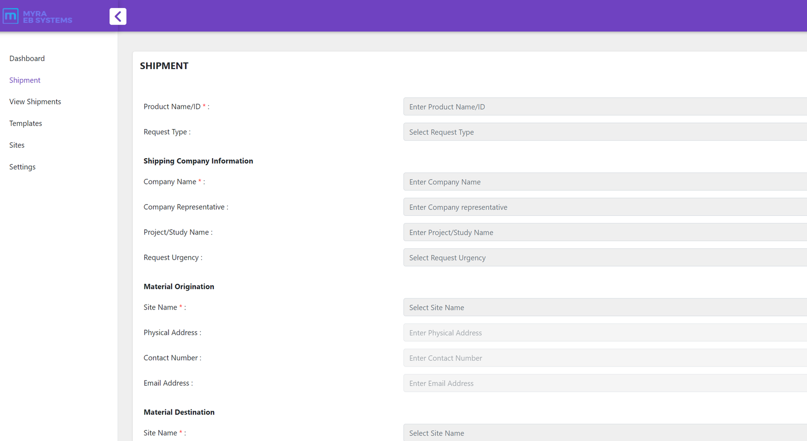Shipment management: shipment form