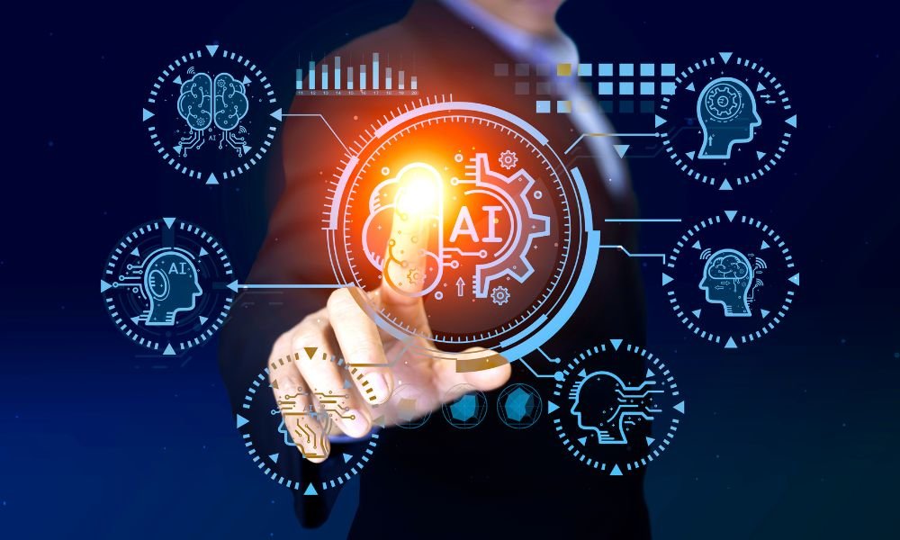 Hand interacting with an AI interface